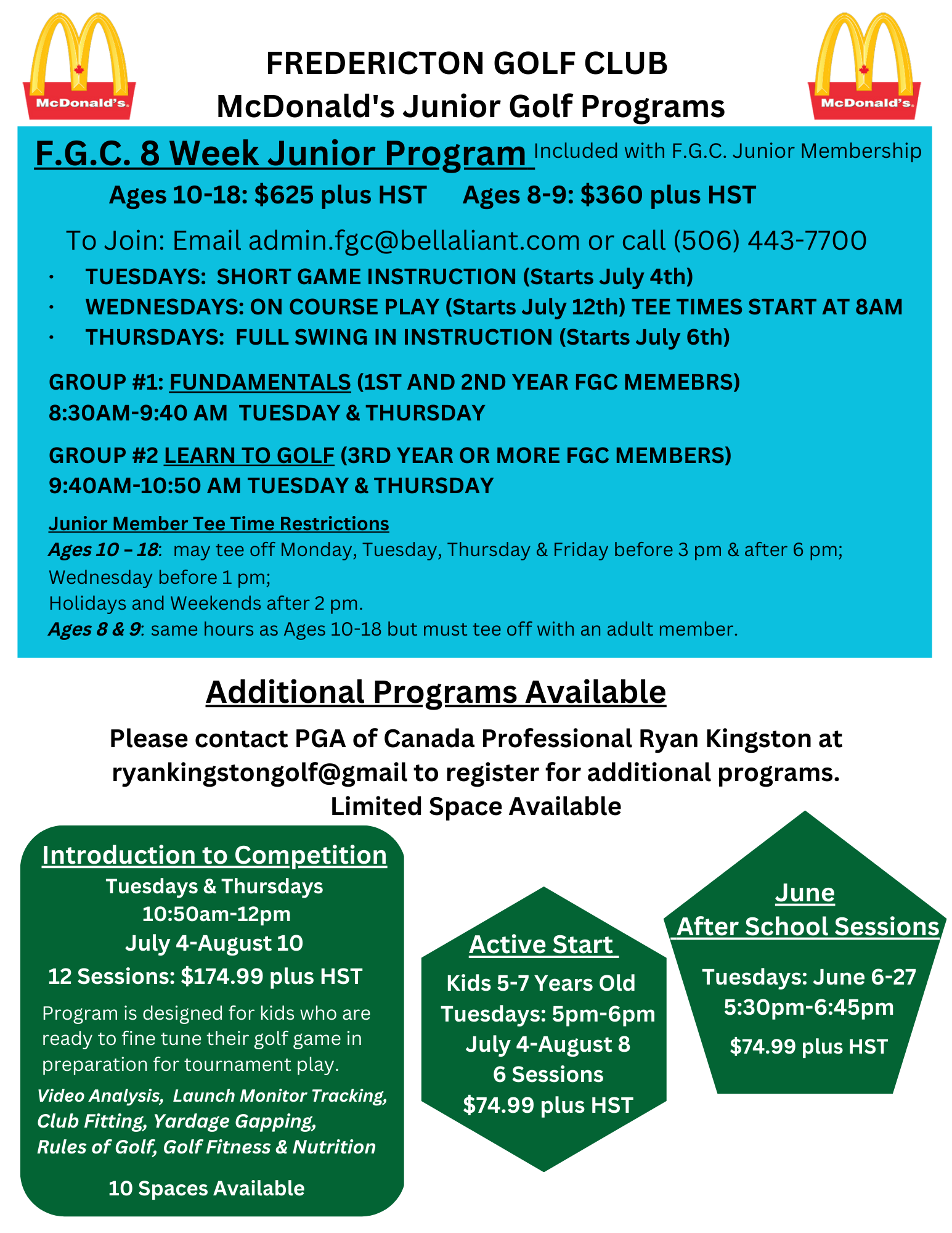 Junior Special Events Calendar - Fredericton Golf Club